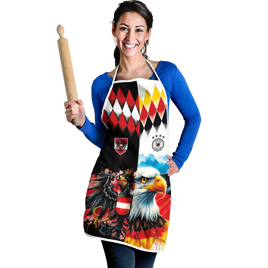 Austria and Germany National Football Apron Split Half Diamond Argyle with Eagles Watercolor Paint Splash Art