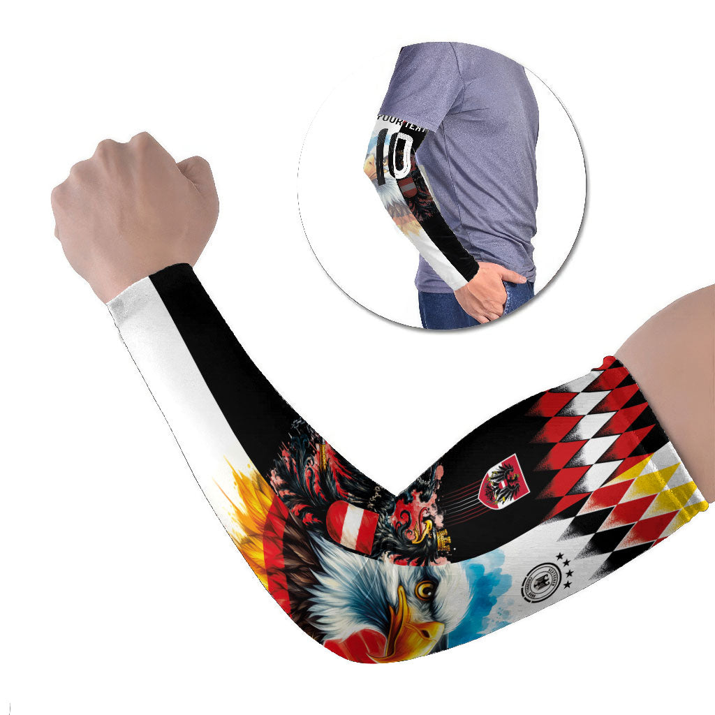 Custom Austria and Germany National Football Arm Sleeves Split Half Diamond Argyle with Eagles Watercolor Paint Splash Art