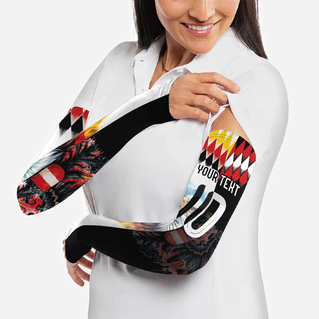 Custom Austria and Germany National Football Arm Sleeves Split Half Diamond Argyle with Eagles Watercolor Paint Splash Art