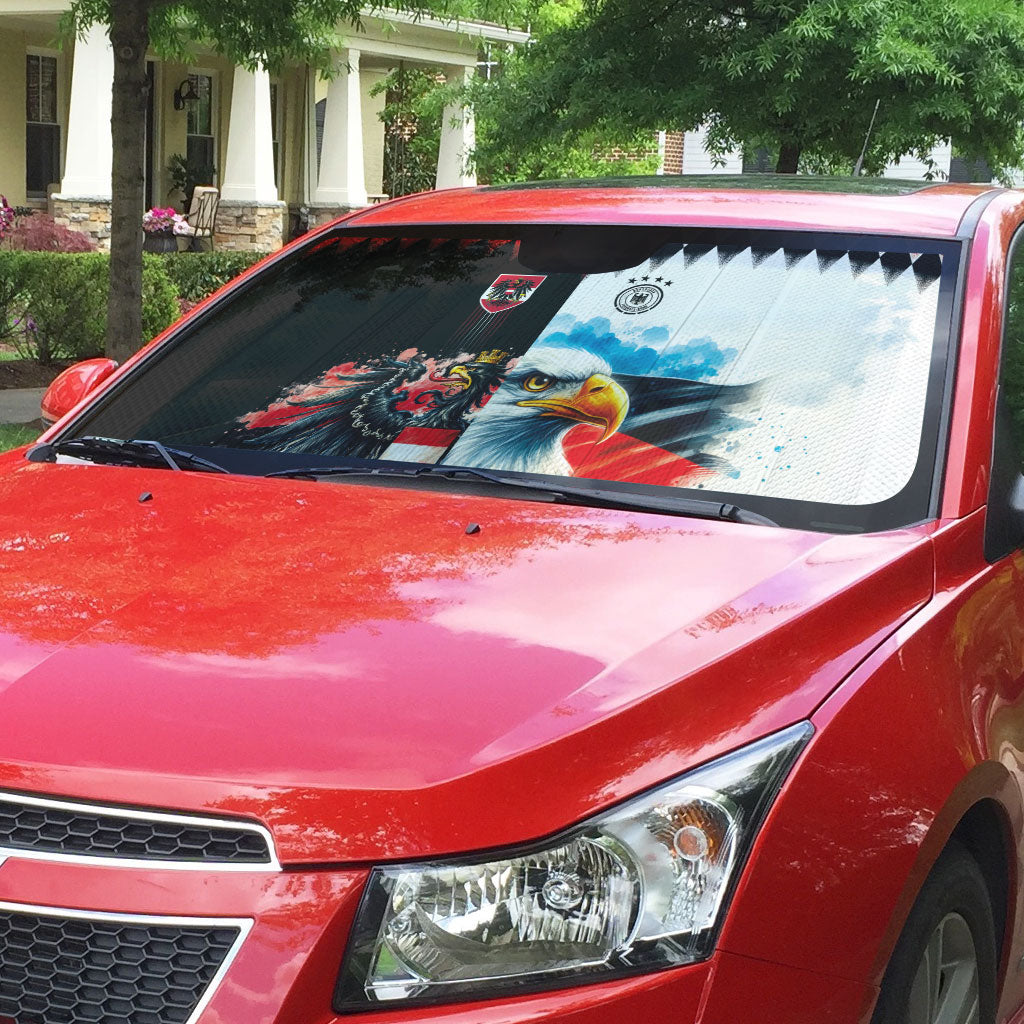 Austria and Germany National Football Auto Sun Shade Split Half Diamond Argyle with Eagles Watercolor Paint Splash Art