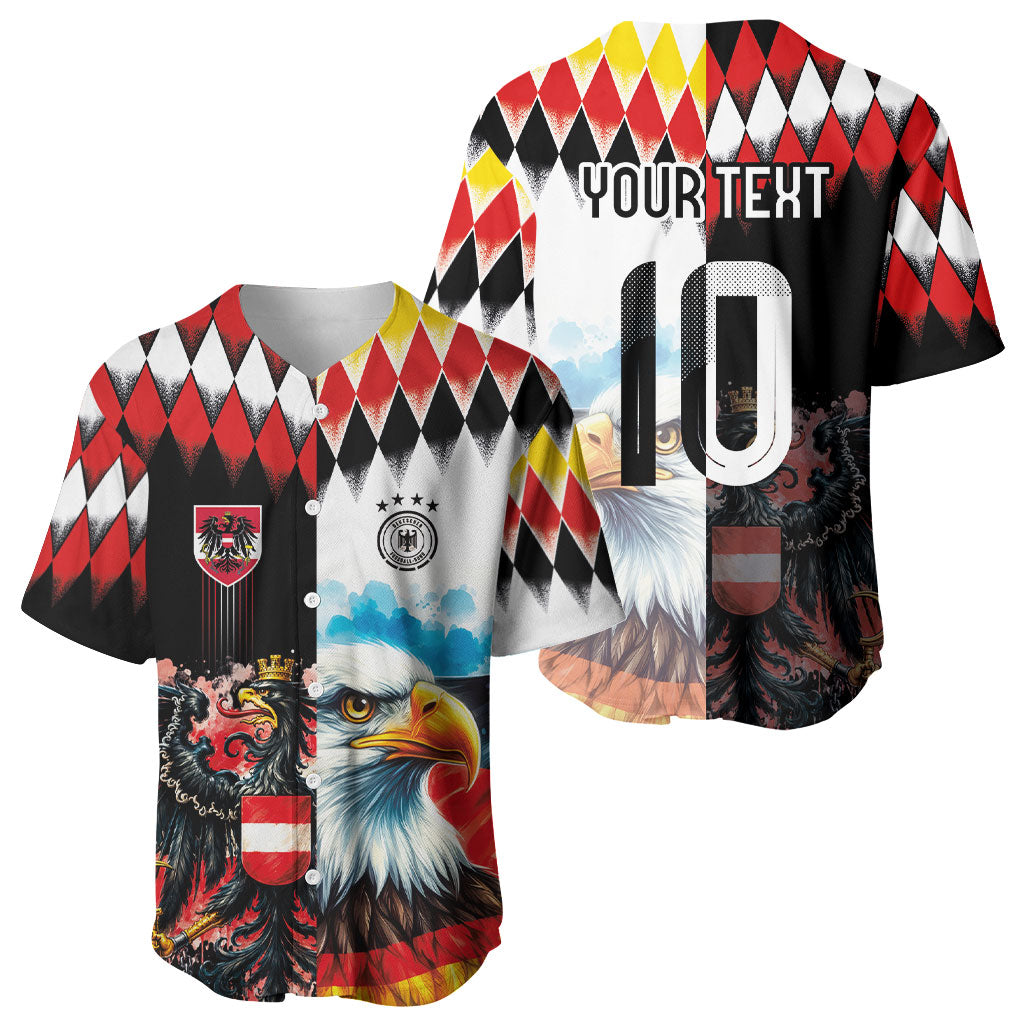 Custom Austria and Germany National Football Baseball Jersey Split Half Diamond Argyle with Eagles Watercolor Paint Splash Art