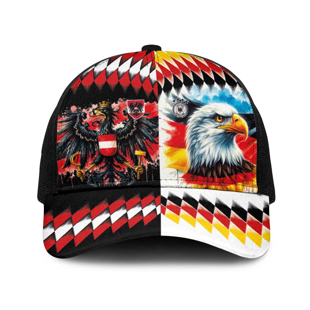 Austria and Germany National Football Baseball Net Cap Split Half Diamond Argyle with Eagles Watercolor Paint Splash Art
