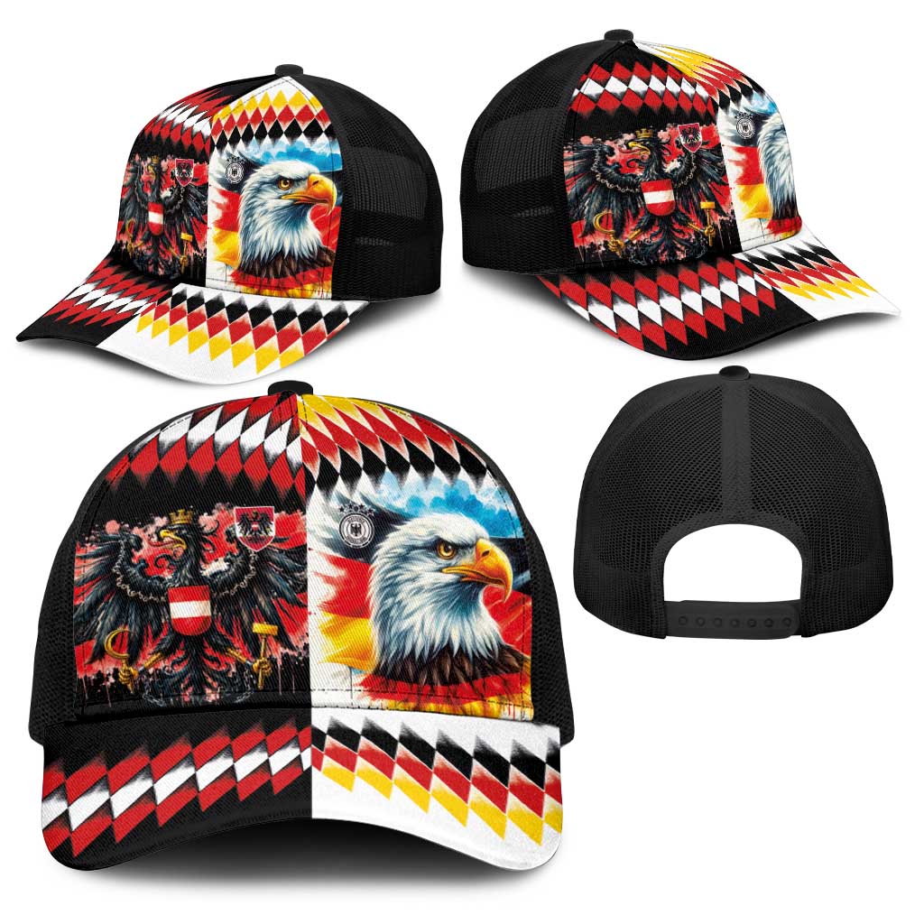 Austria and Germany National Football Baseball Net Cap Split Half Diamond Argyle with Eagles Watercolor Paint Splash Art