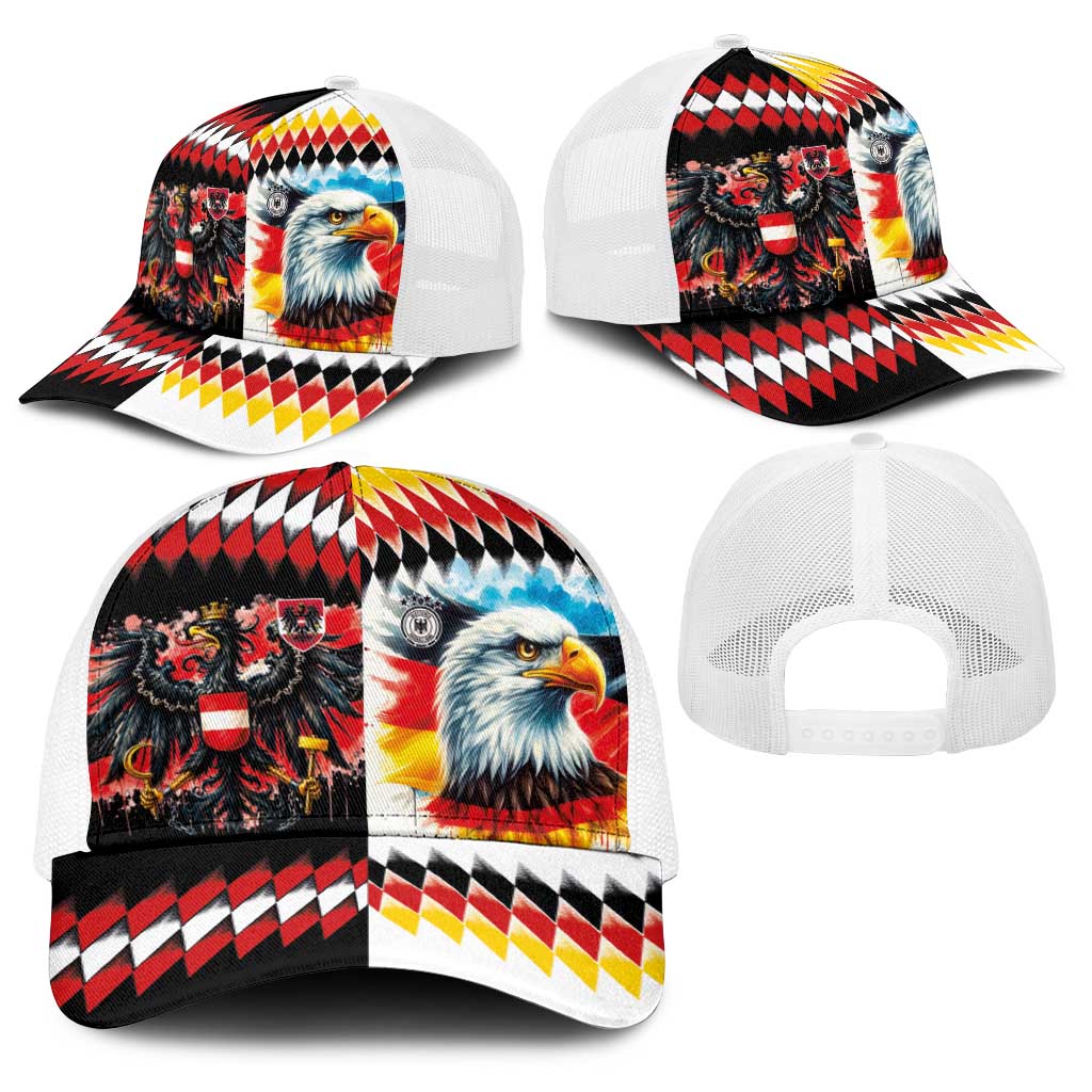 Austria and Germany National Football Baseball Net Cap Split Half Diamond Argyle with Eagles Watercolor Paint Splash Art