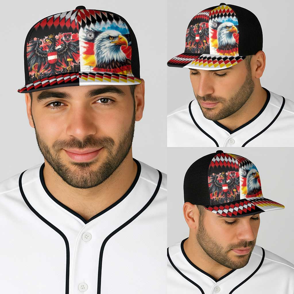 Austria and Germany National Football Baseball Net Cap Split Half Diamond Argyle with Eagles Watercolor Paint Splash Art