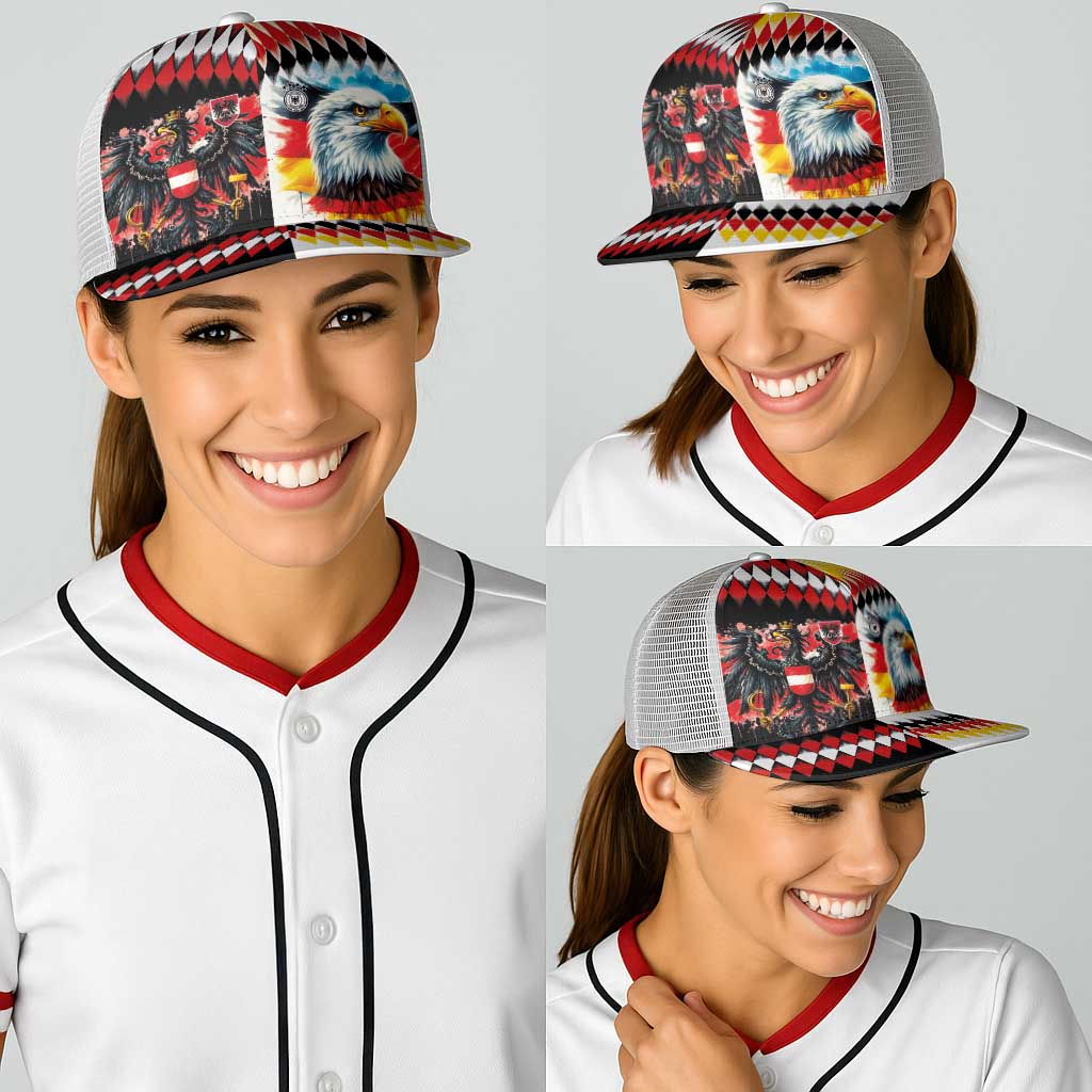 Austria and Germany National Football Baseball Net Cap Split Half Diamond Argyle with Eagles Watercolor Paint Splash Art