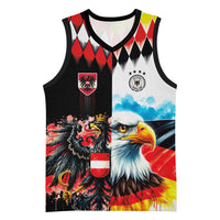 Custom Austria and Germany National Football Basketball Jersey Split Half Diamond Argyle with Eagles Watercolor Paint Splash Art