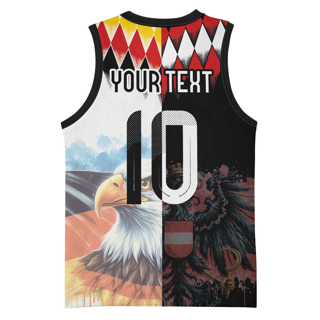 Custom Austria and Germany National Football Basketball Jersey Split Half Diamond Argyle with Eagles Watercolor Paint Splash Art