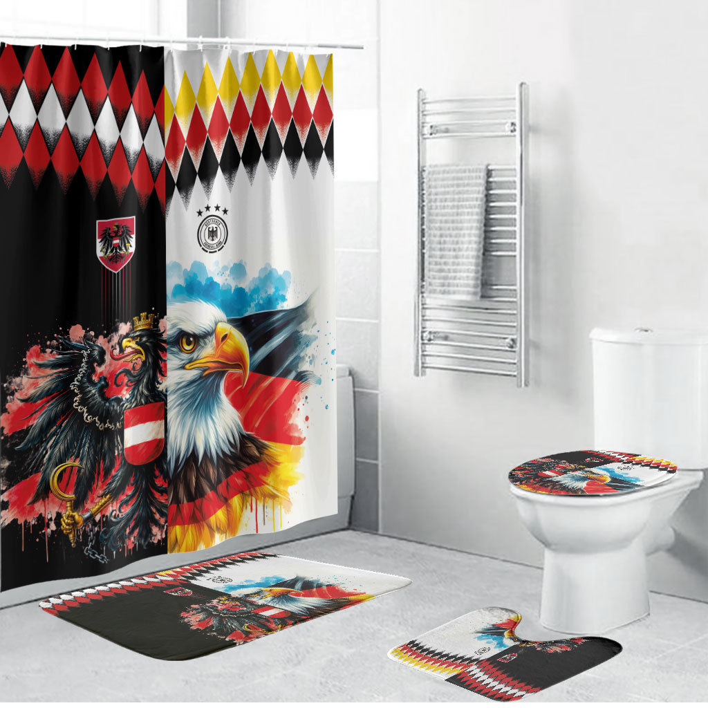 Austria and Germany National Football Bathroom Set Split Half Diamond Argyle with Eagles Watercolor Paint Splash Art