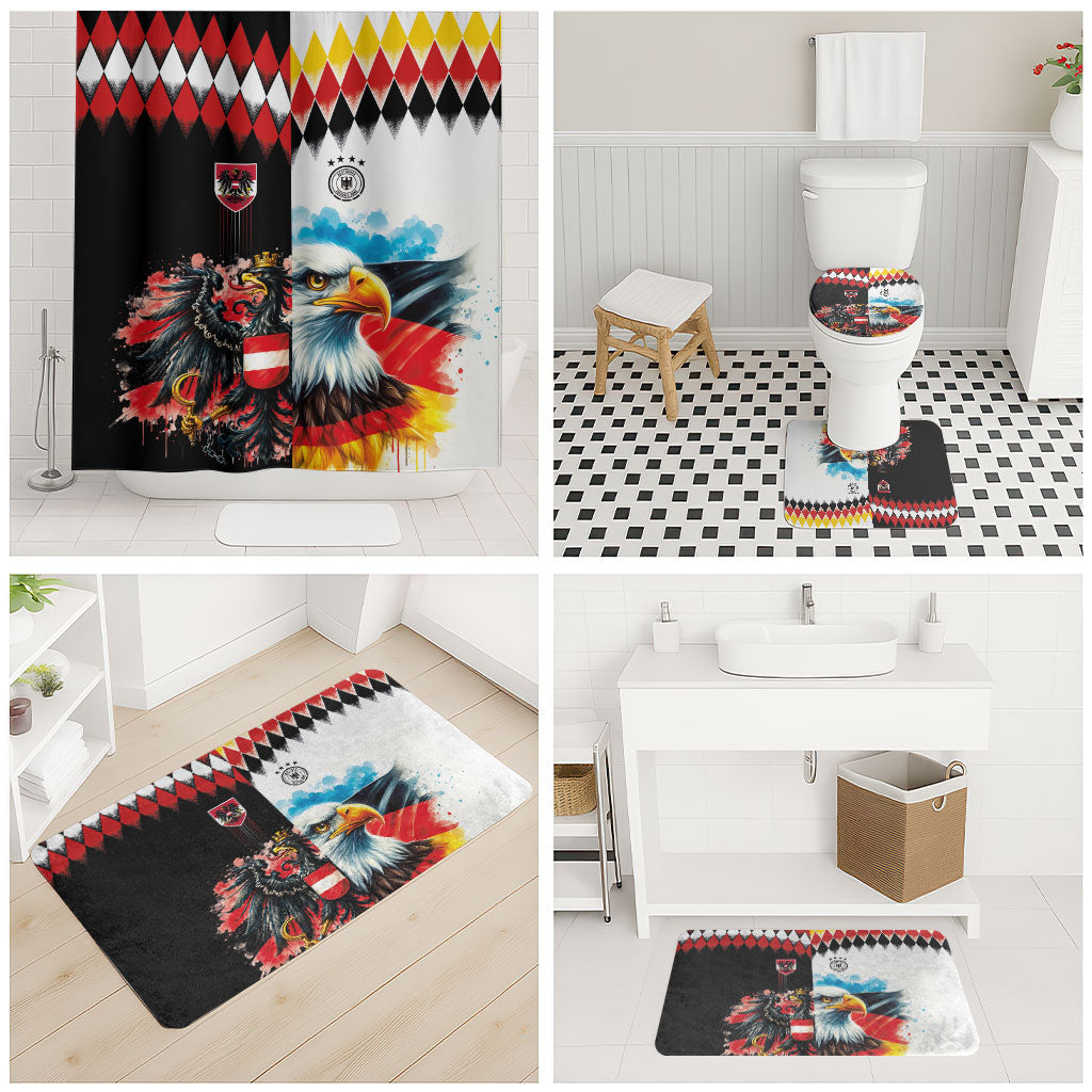 Austria and Germany National Football Bathroom Set Split Half Diamond Argyle with Eagles Watercolor Paint Splash Art