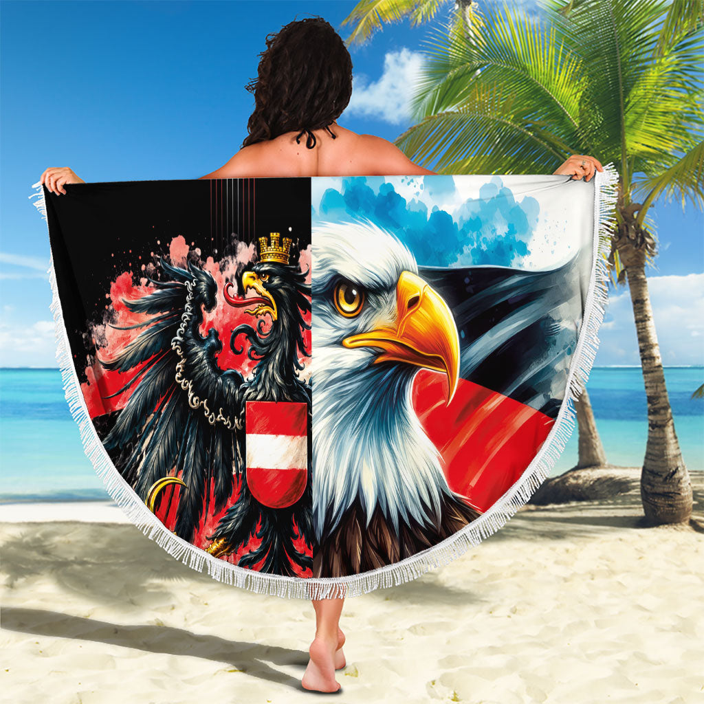 Austria and Germany National Football Beach Blanket Split Half Diamond Argyle with Eagles Watercolor Paint Splash Art
