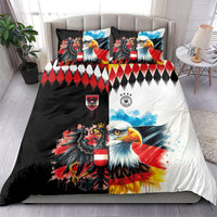 Austria and Germany National Football Bedding Set Split Half Diamond Argyle with Eagles Watercolor Paint Splash Art