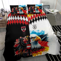 Austria and Germany National Football Bedding Set Split Half Diamond Argyle with Eagles Watercolor Paint Splash Art