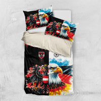 Austria and Germany National Football Bedding Set Split Half Diamond Argyle with Eagles Watercolor Paint Splash Art