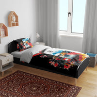 Austria and Germany National Football Bedding Set Split Half Diamond Argyle with Eagles Watercolor Paint Splash Art