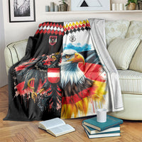Austria and Germany National Football Blanket Split Half Diamond Argyle with Eagles Watercolor Paint Splash Art