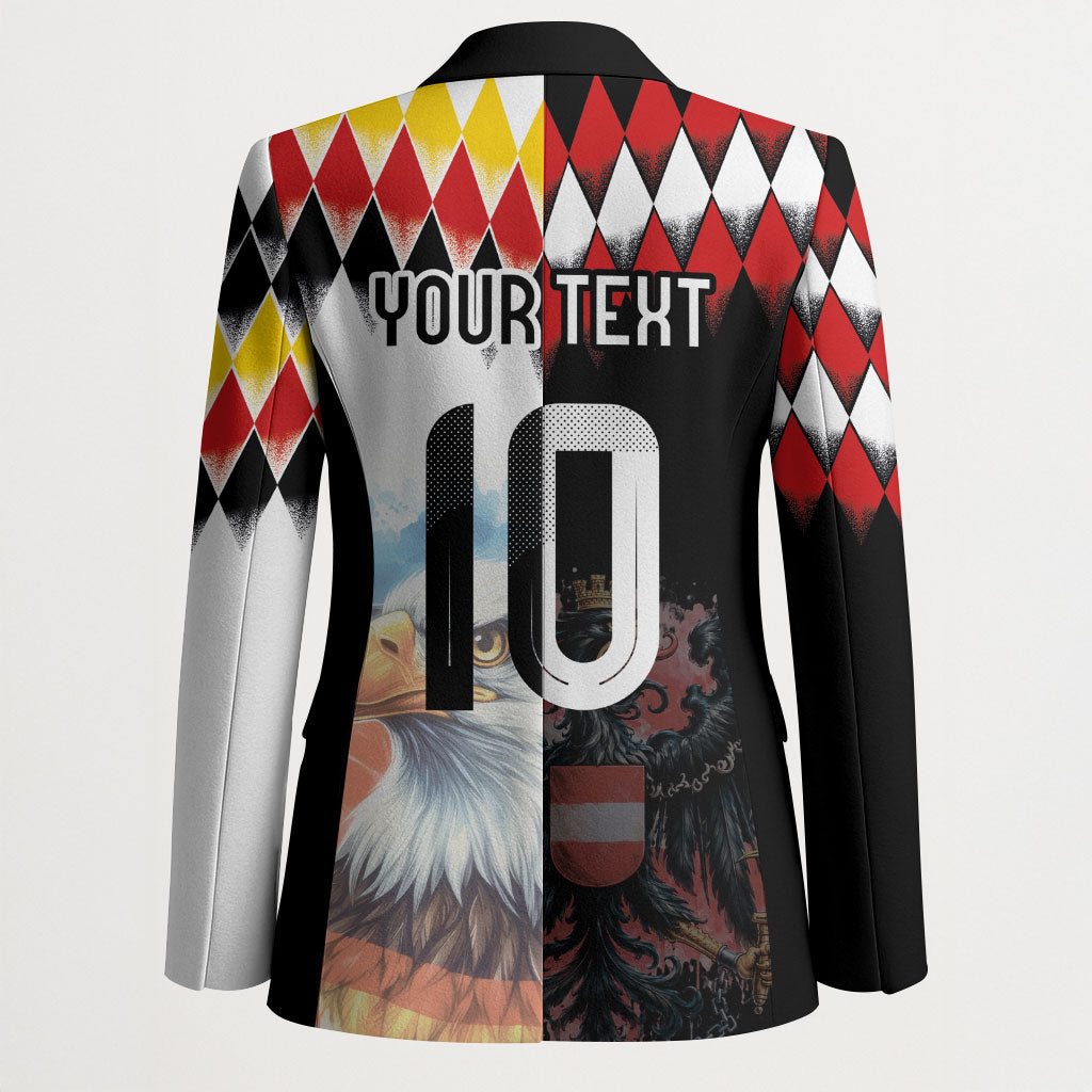 Custom Austria and Germany National Football Blazer Split Half Diamond Argyle with Eagles Watercolor Paint Splash Art