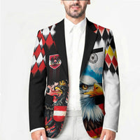 Custom Austria and Germany National Football Blazer Split Half Diamond Argyle with Eagles Watercolor Paint Splash Art