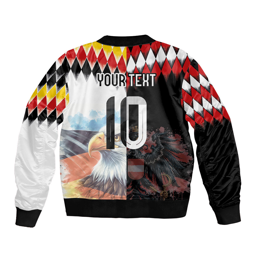 Custom Austria and Germany National Football Bomber Jacket Split Half Diamond Argyle with Eagles Watercolor Paint Splash Art