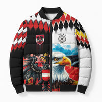 Custom Austria and Germany National Football Bomber Puffer Jacket Split Half Diamond Argyle with Eagles Watercolor Paint Splash Art