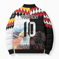 Custom Austria and Germany National Football Bomber Puffer Jacket Split Half Diamond Argyle with Eagles Watercolor Paint Splash Art
