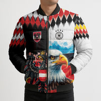 Custom Austria and Germany National Football Bomber Puffer Jacket Split Half Diamond Argyle with Eagles Watercolor Paint Splash Art