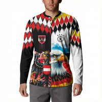 Custom Austria and Germany National Football Button Sweatshirt Split Half Diamond Argyle with Eagles Watercolor Paint Splash Art