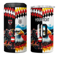 Custom Austria and Germany National Football 4 in 1 Can Cooler Tumbler Split Half Diamond Argyle with Eagles Watercolor Paint Splash Art