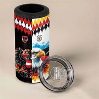 Custom Austria and Germany National Football 4 in 1 Can Cooler Tumbler Split Half Diamond Argyle with Eagles Watercolor Paint Splash Art