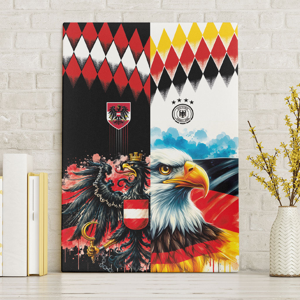 Austria and Germany National Football Canvas Wall Art Split Half Diamond Argyle with Eagles Watercolor Paint Splash Art