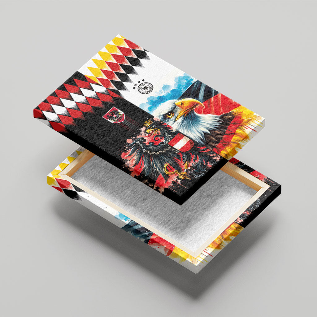 Austria and Germany National Football Canvas Wall Art Split Half Diamond Argyle with Eagles Watercolor Paint Splash Art