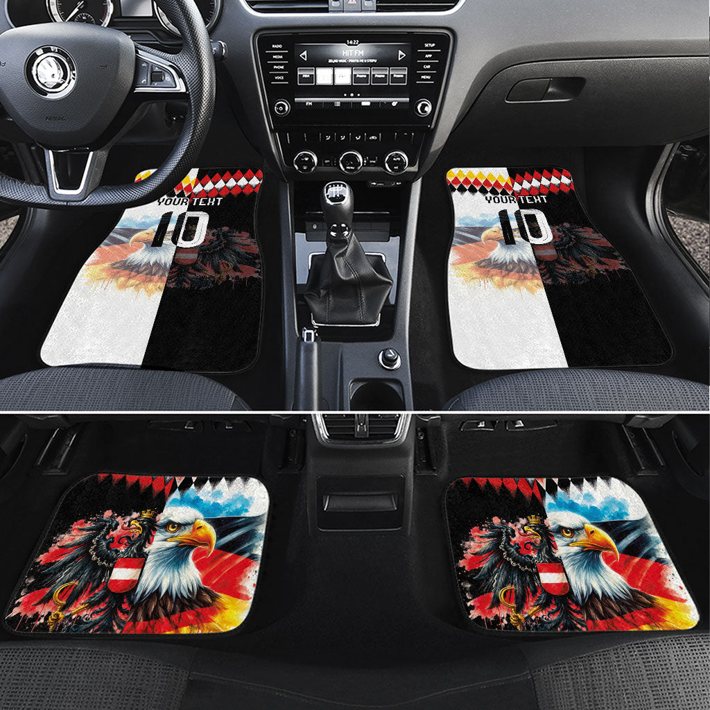 Custom Austria and Germany National Football Car Mats Split Half Diamond Argyle with Eagles Watercolor Paint Splash Art