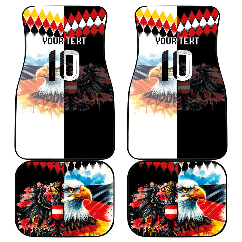 Custom Austria and Germany National Football Car Mats Split Half Diamond Argyle with Eagles Watercolor Paint Splash Art