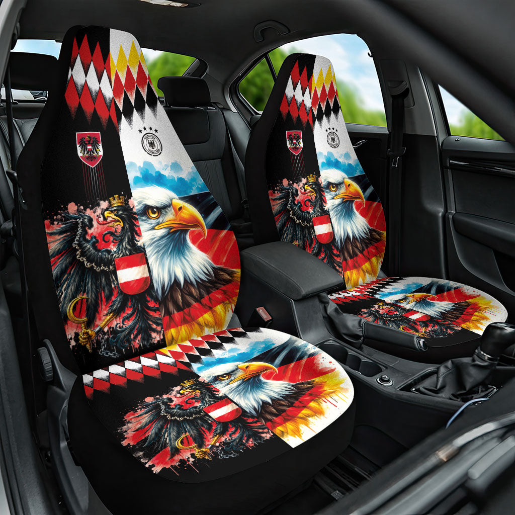 Austria and Germany National Football Car Seat Cover Split Half Diamond Argyle with Eagles Watercolor Paint Splash Art