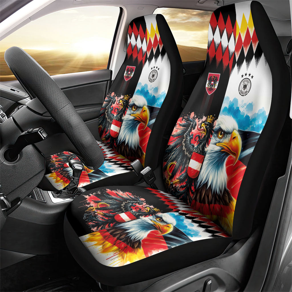 Austria and Germany National Football Car Seat Cover Split Half Diamond Argyle with Eagles Watercolor Paint Splash Art