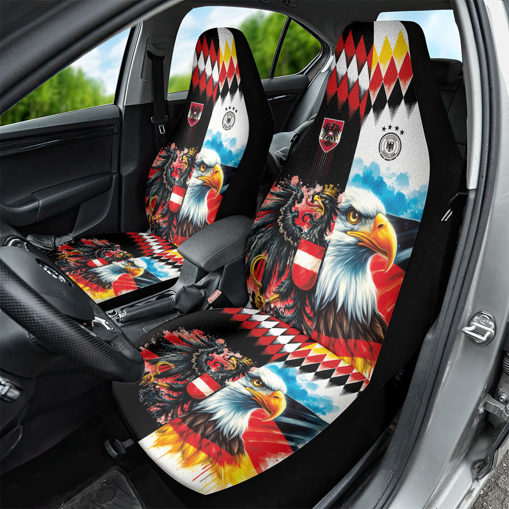 Austria and Germany National Football Car Seat Cover Split Half Diamond Argyle with Eagles Watercolor Paint Splash Art