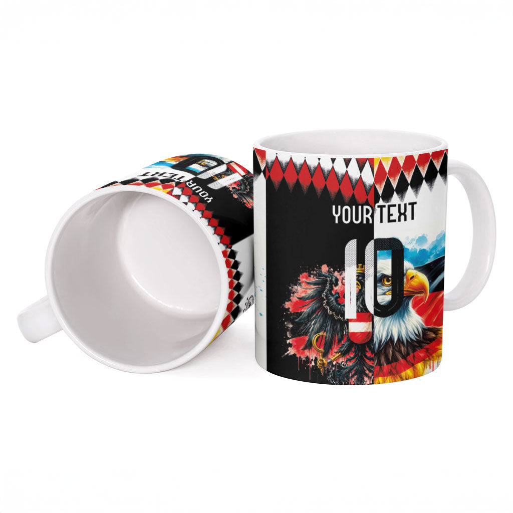 Custom Austria and Germany National Football Ceramic Mug Split Half Diamond Argyle with Eagles Watercolor Paint Splash Art