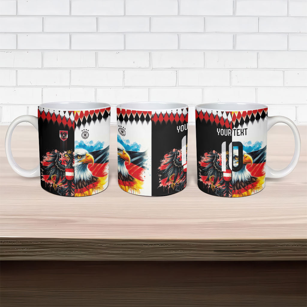 Custom Austria and Germany National Football Ceramic Mug Split Half Diamond Argyle with Eagles Watercolor Paint Splash Art