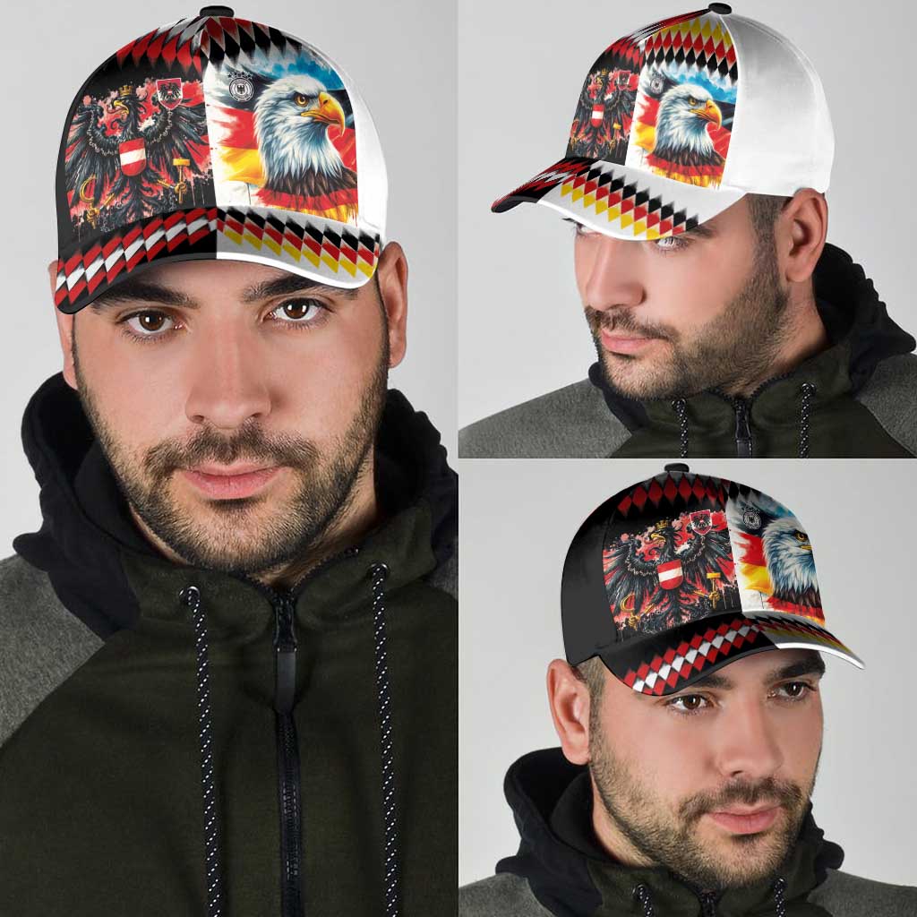 Austria and Germany National Football Classic Cap Split Half Diamond Argyle with Eagles Watercolor Paint Splash Art