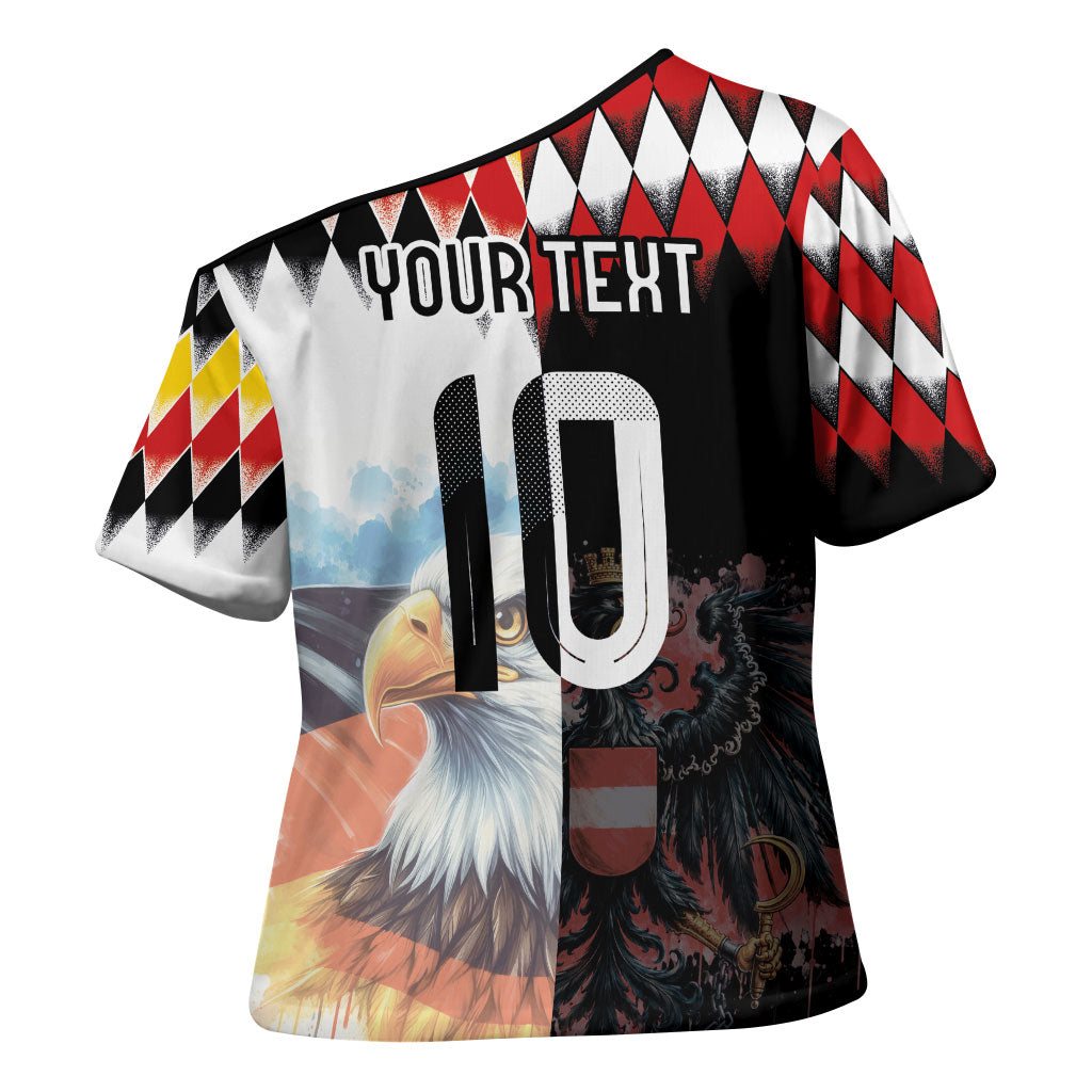 Custom Austria and Germany National Football Cross Shoulder Shirt Split Half Diamond Argyle with Eagles Watercolor Paint Splash Art