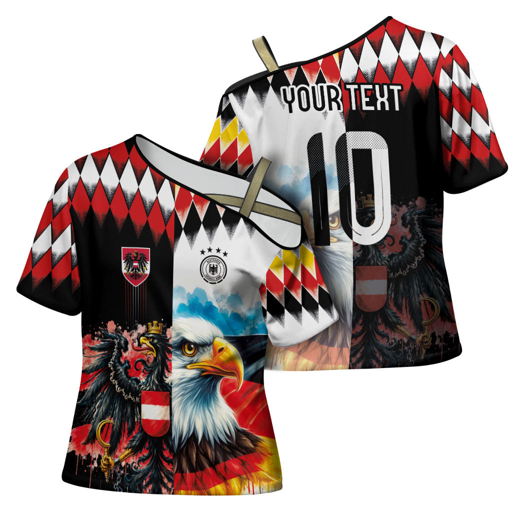 Custom Austria and Germany National Football Cross Shoulder Shirt Split Half Diamond Argyle with Eagles Watercolor Paint Splash Art