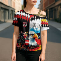 Custom Austria and Germany National Football Cross Shoulder Shirt Split Half Diamond Argyle with Eagles Watercolor Paint Splash Art