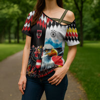 Custom Austria and Germany National Football Cross Shoulder Shirt Split Half Diamond Argyle with Eagles Watercolor Paint Splash Art