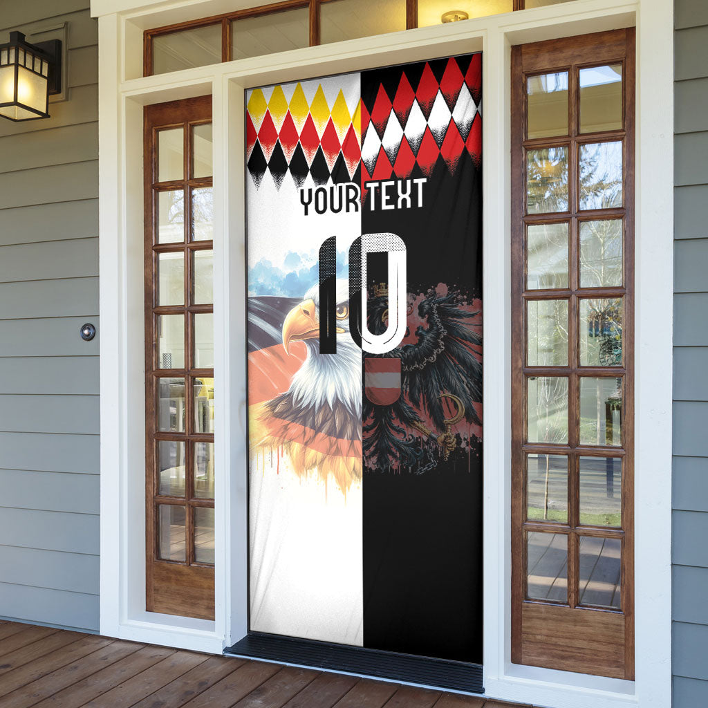 Custom Austria and Germany National Football Door Cover Split Half Diamond Argyle with Eagles Watercolor Paint Splash Art