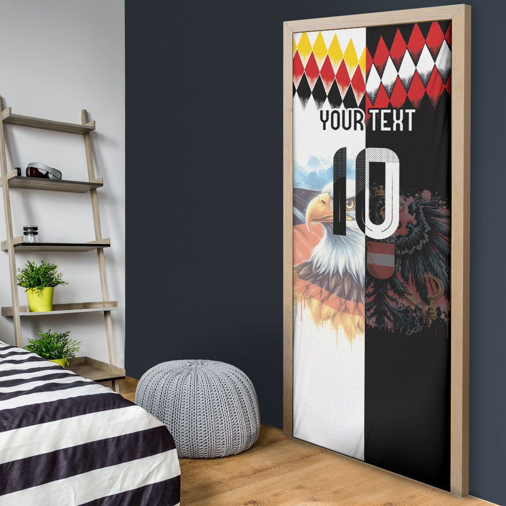 Custom Austria and Germany National Football Door Cover Split Half Diamond Argyle with Eagles Watercolor Paint Splash Art