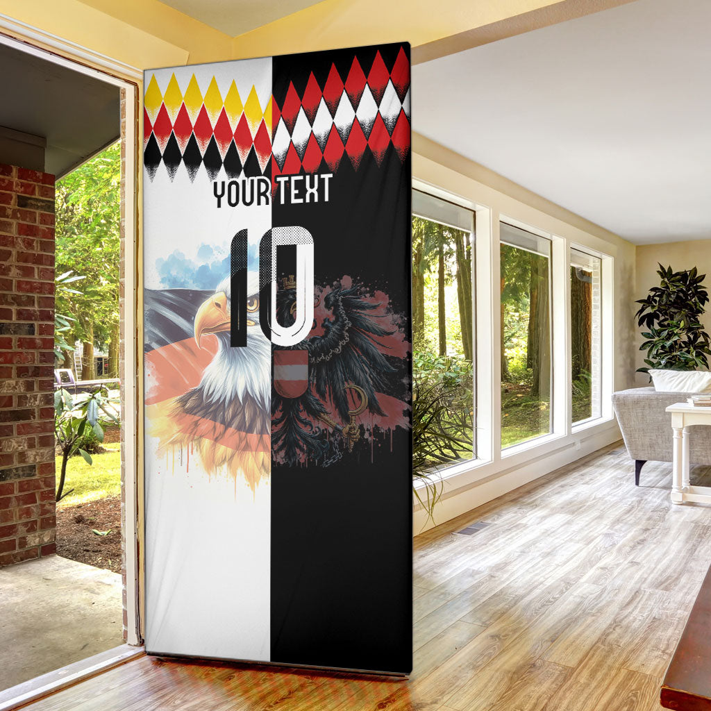 Custom Austria and Germany National Football Door Cover Split Half Diamond Argyle with Eagles Watercolor Paint Splash Art