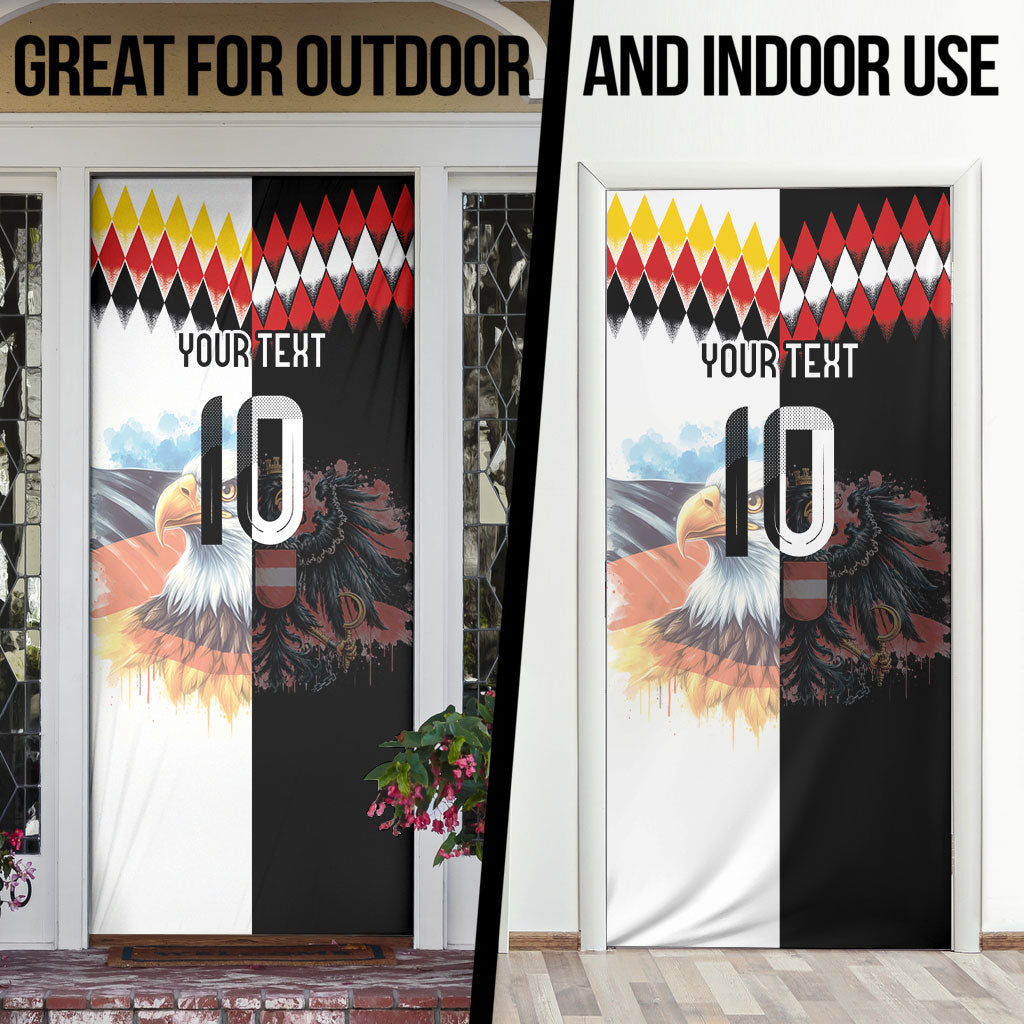 Custom Austria and Germany National Football Door Cover Split Half Diamond Argyle with Eagles Watercolor Paint Splash Art