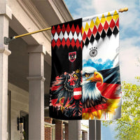 Austria and Germany National Football Garden Flag Split Half Diamond Argyle with Eagles Watercolor Paint Splash Art