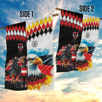 Austria and Germany National Football Garden Flag Split Half Diamond Argyle with Eagles Watercolor Paint Splash Art