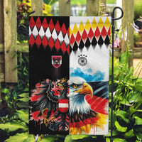 Austria and Germany National Football Garden Flag Split Half Diamond Argyle with Eagles Watercolor Paint Splash Art